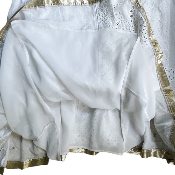 Anthropologie Leifsdottir LEIFNOTES Hi-Lo white Eyelet Gold Beaded Dress, Sz 6 - Picture 11 of 16